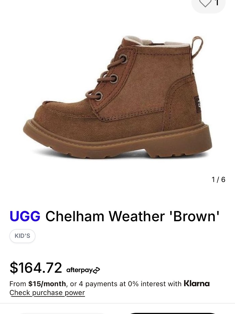 UGG Kids Chestnut Suede Lace-Up Ankle Boots